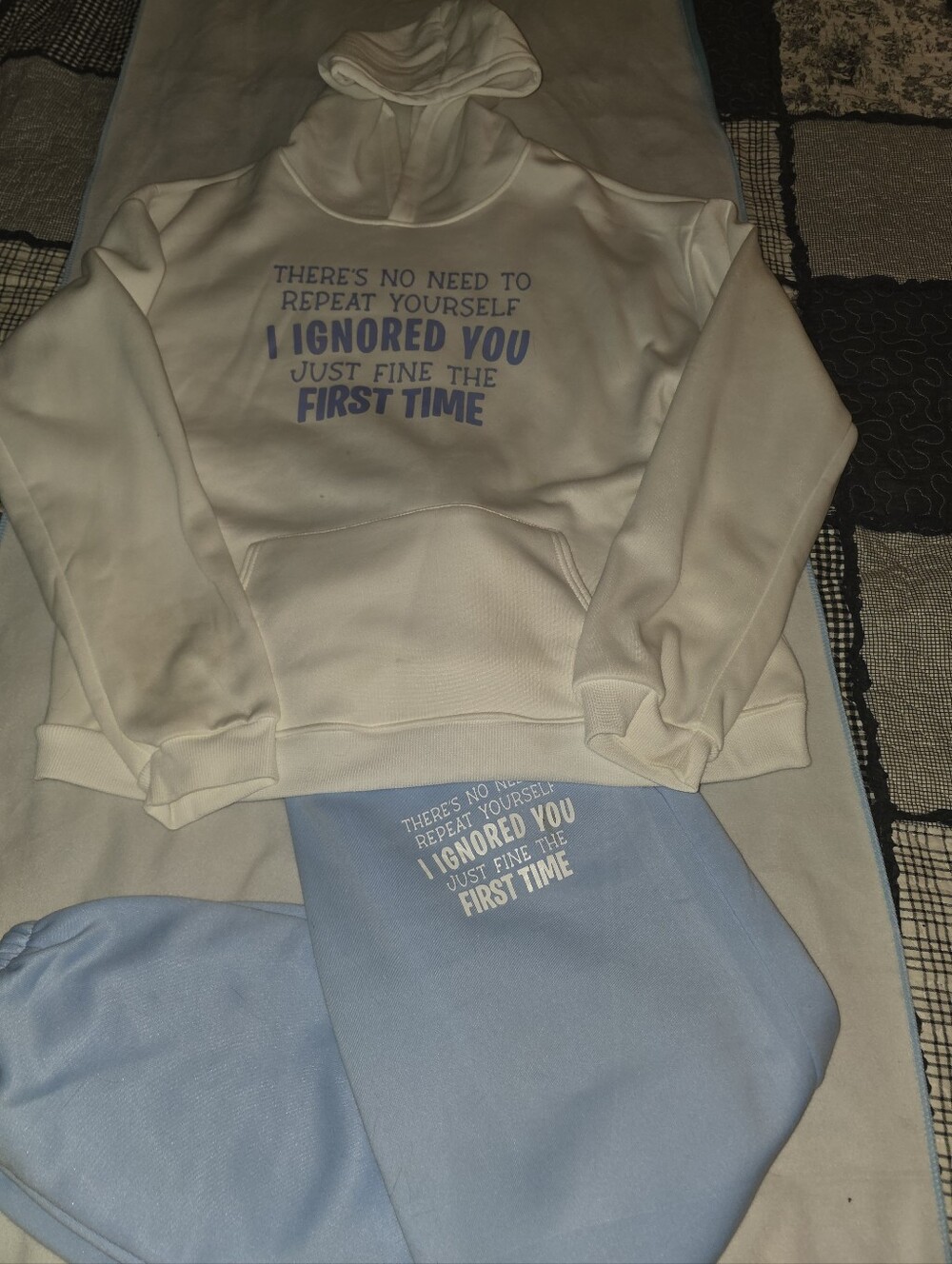 Woman's Cream & Light Blue Hoodie Sweatshirt Set XXL
